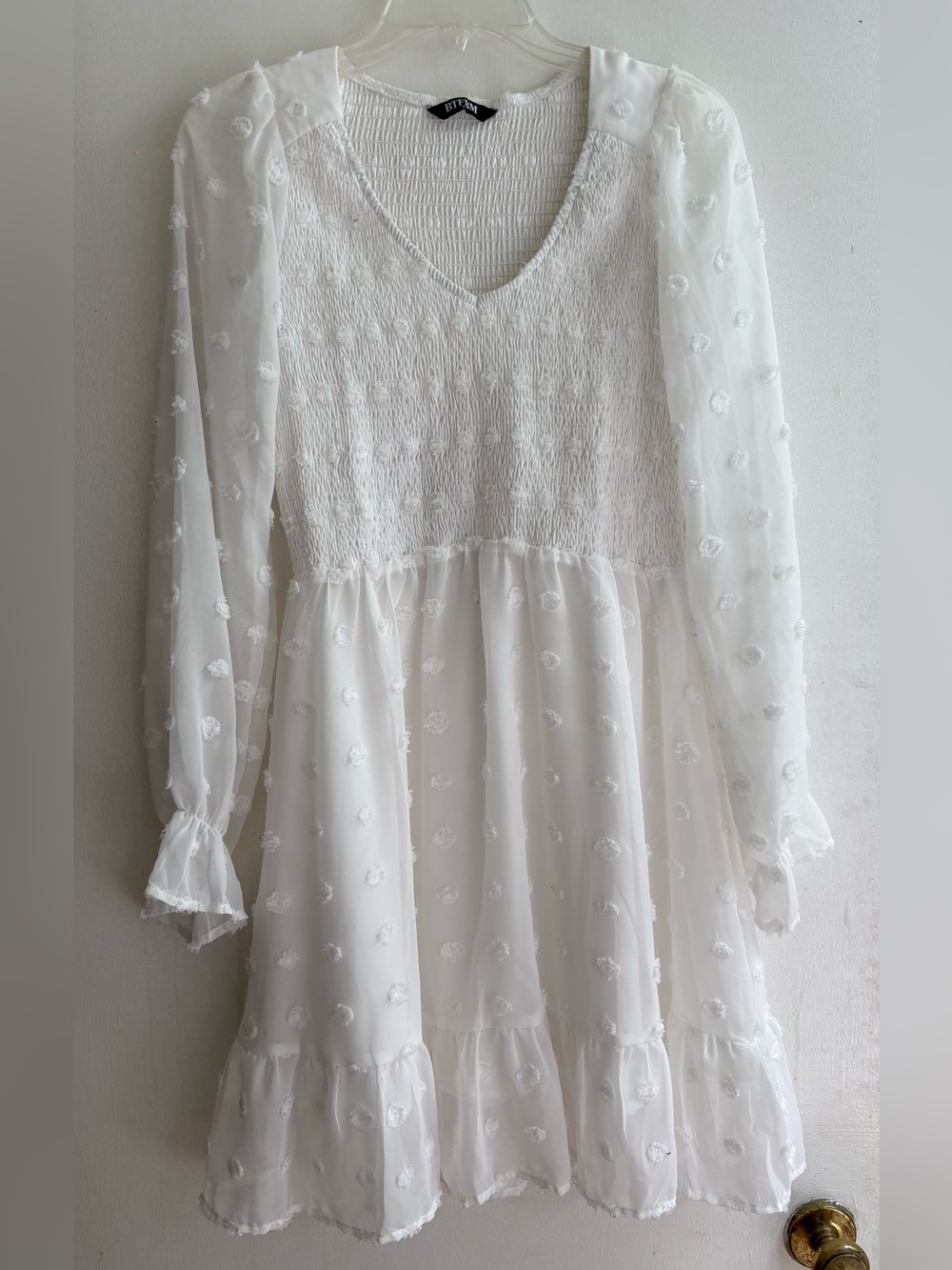 Amazon White Sheer Swiss Dot Smocked Babydoll Dress